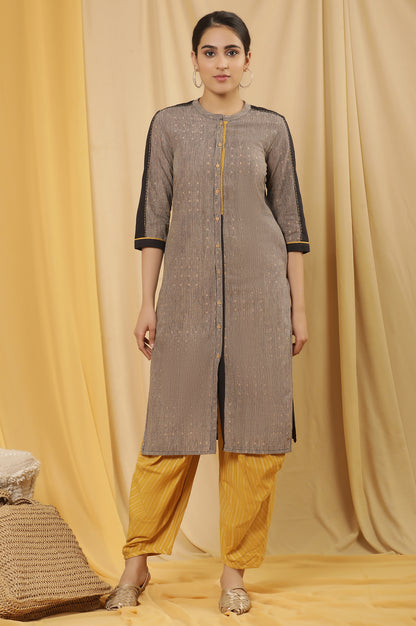 Black And Beige Printed Kurta And Tucked Carrot Pants Set