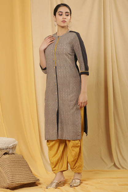 Black And Beige Printed Kurta And Tucked Carrot Pants Set