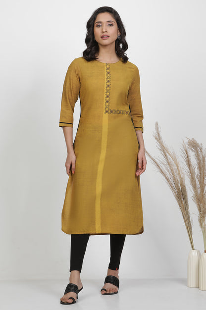 Mustard Yellow Printed Kurta, Tights And Dupatta Set