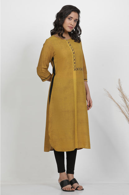 Mustard Yellow Printed Kurta, Tights And Dupatta Set