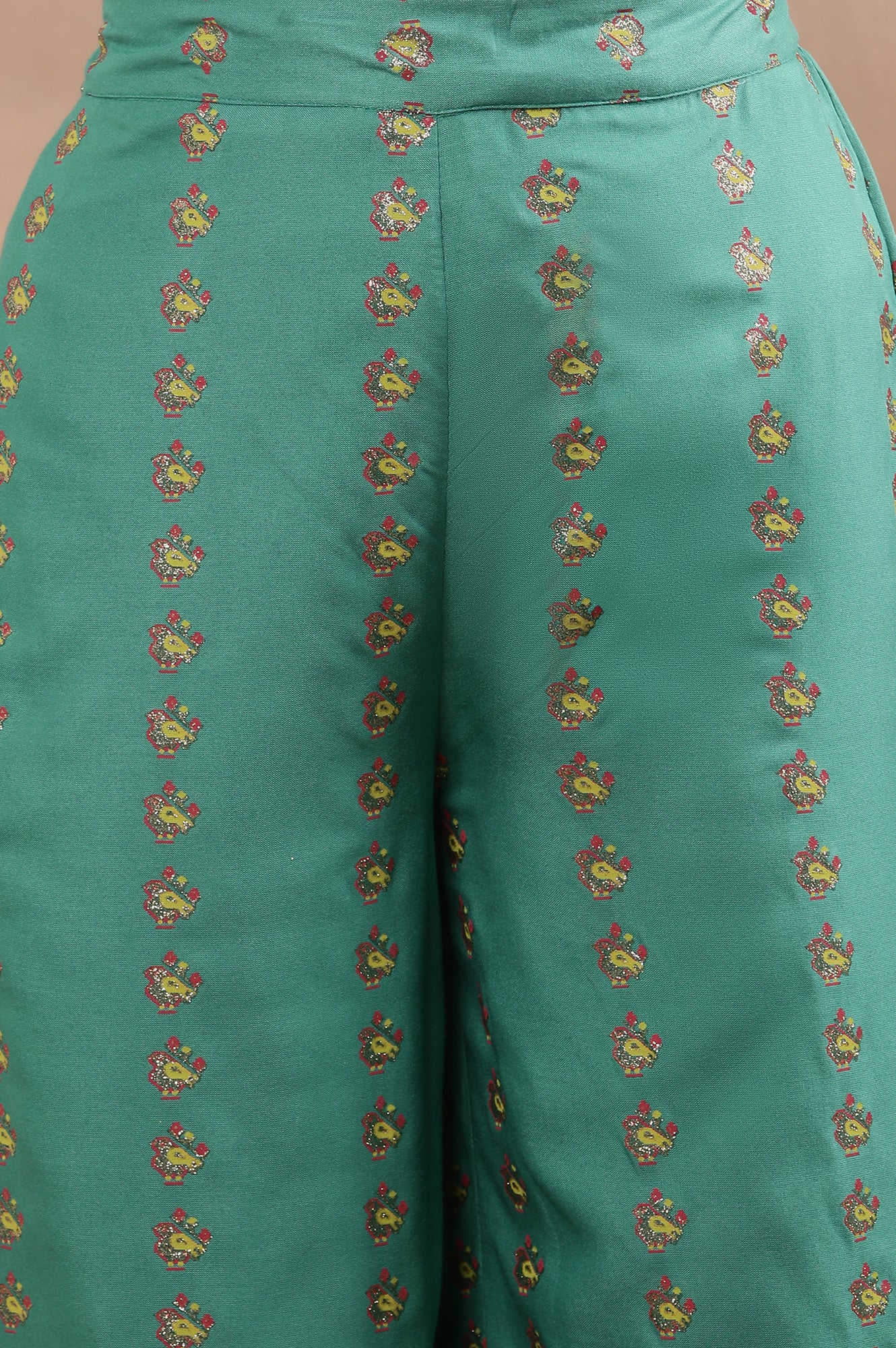 Marine Green A-Line Printed Kurta, Pants And Dupatta Set