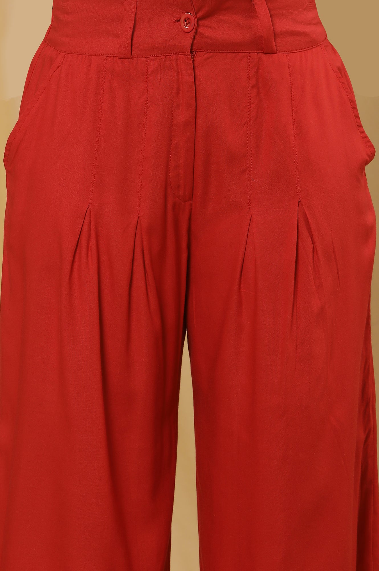 Red Dobby Embroidered Kurta, Pants And Dupatta Set