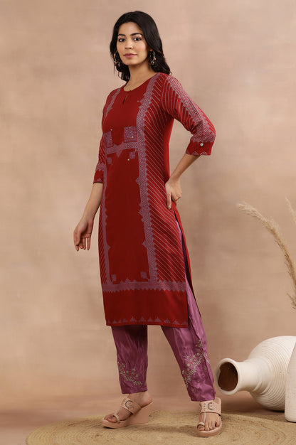 Red Embellished Kurta, Salwar And Dupatta Set