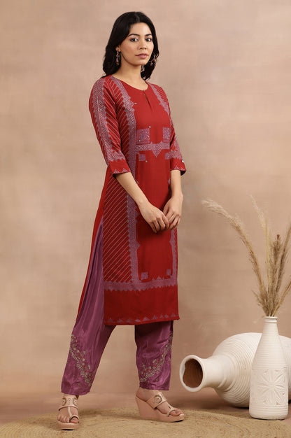 Red Embellished Kurta, Salwar And Dupatta Set
