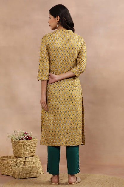 Mustard Glitter Printed Kurta And Slim Pants Set