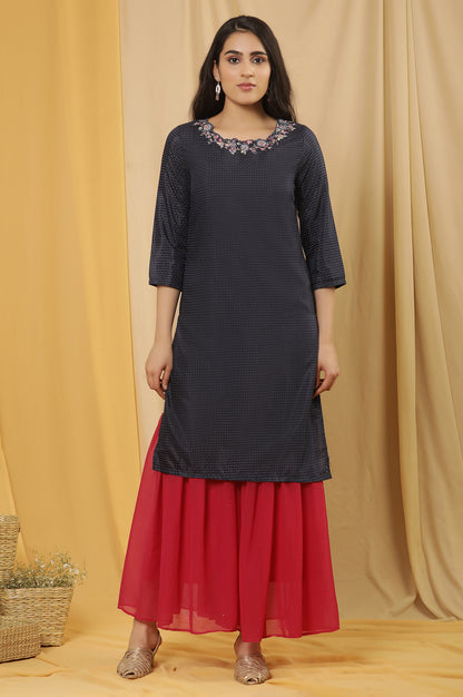 Blue Embroidered Kurta And Sharara Set