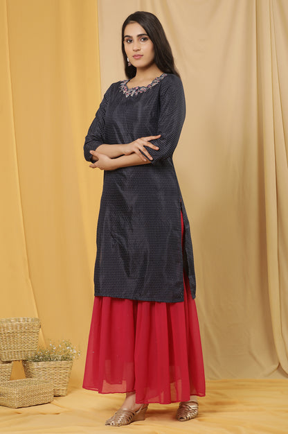 Blue Embroidered Kurta And Sharara Set