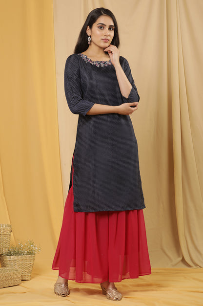 Blue Embroidered Kurta And Sharara Set