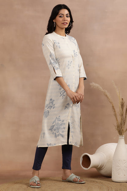 White Floral Printed Kurta And Tights Set