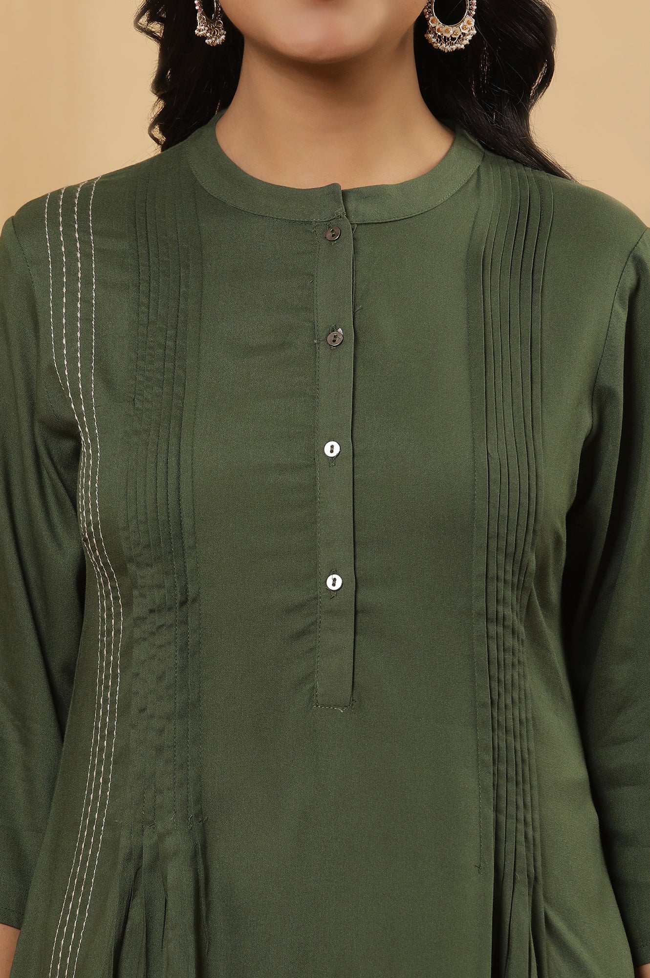 Olive Green Embroidered Kurta And Pants Set