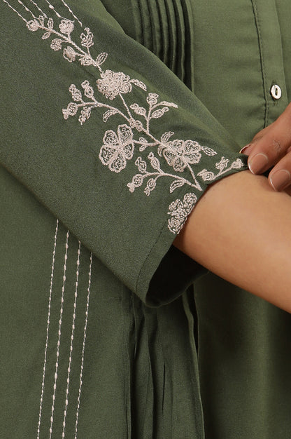 Olive Green Embroidered Kurta And Pants Set