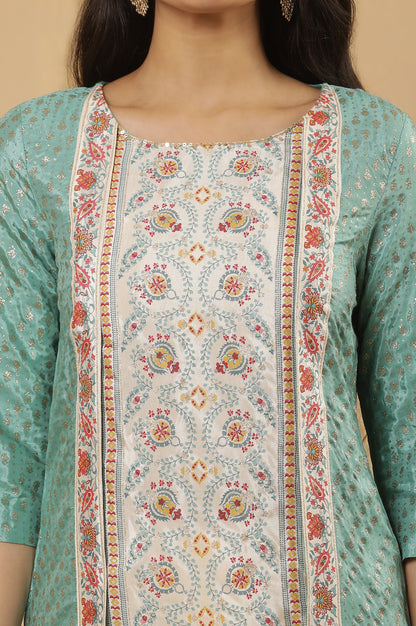 Green Mock Layer Printed Kurta And Sharara Set