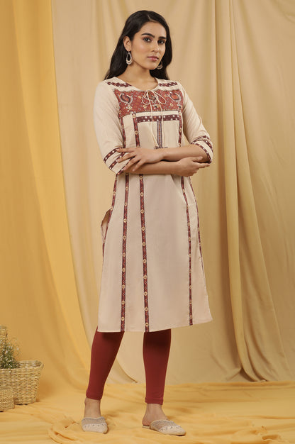 White Printed Summer Kurta, Tights And Dupatta Set