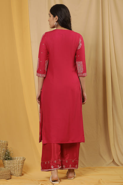 Pink Mock Layer Printed Kurta And Parallel Pants Set