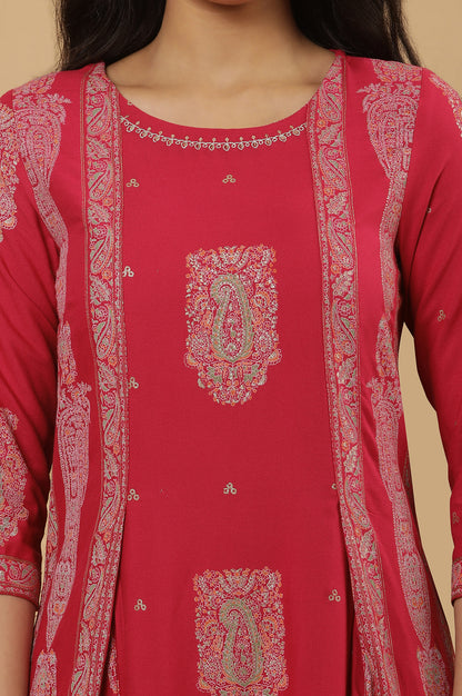 Pink Mock Layer Printed Kurta And Parallel Pants Set