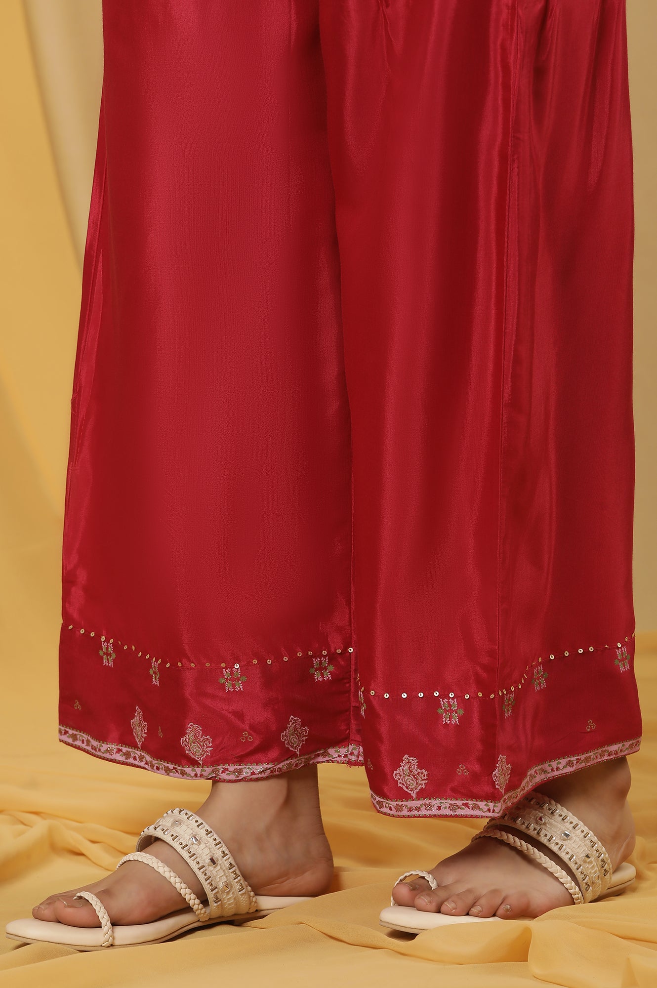 Pink Mock Layer Printed Kurta And Parallel Pants Set