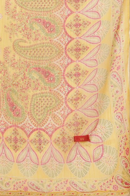 Pink Embroidered Kurta, Mustard Flared Skirt And Dupatta Set