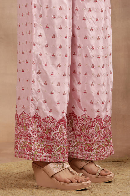 Pink Glitter Printed Embellished Kurta, Parallel Pants And Dupatta Set