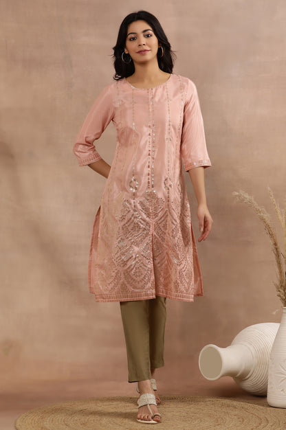 Blush Pink Mukaish Printed Kurta And Pants Set