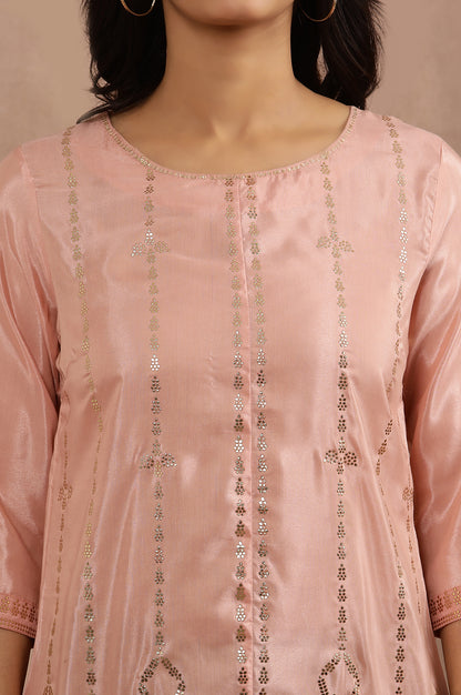 Blush Pink Mukaish Printed Kurta And Pants Set