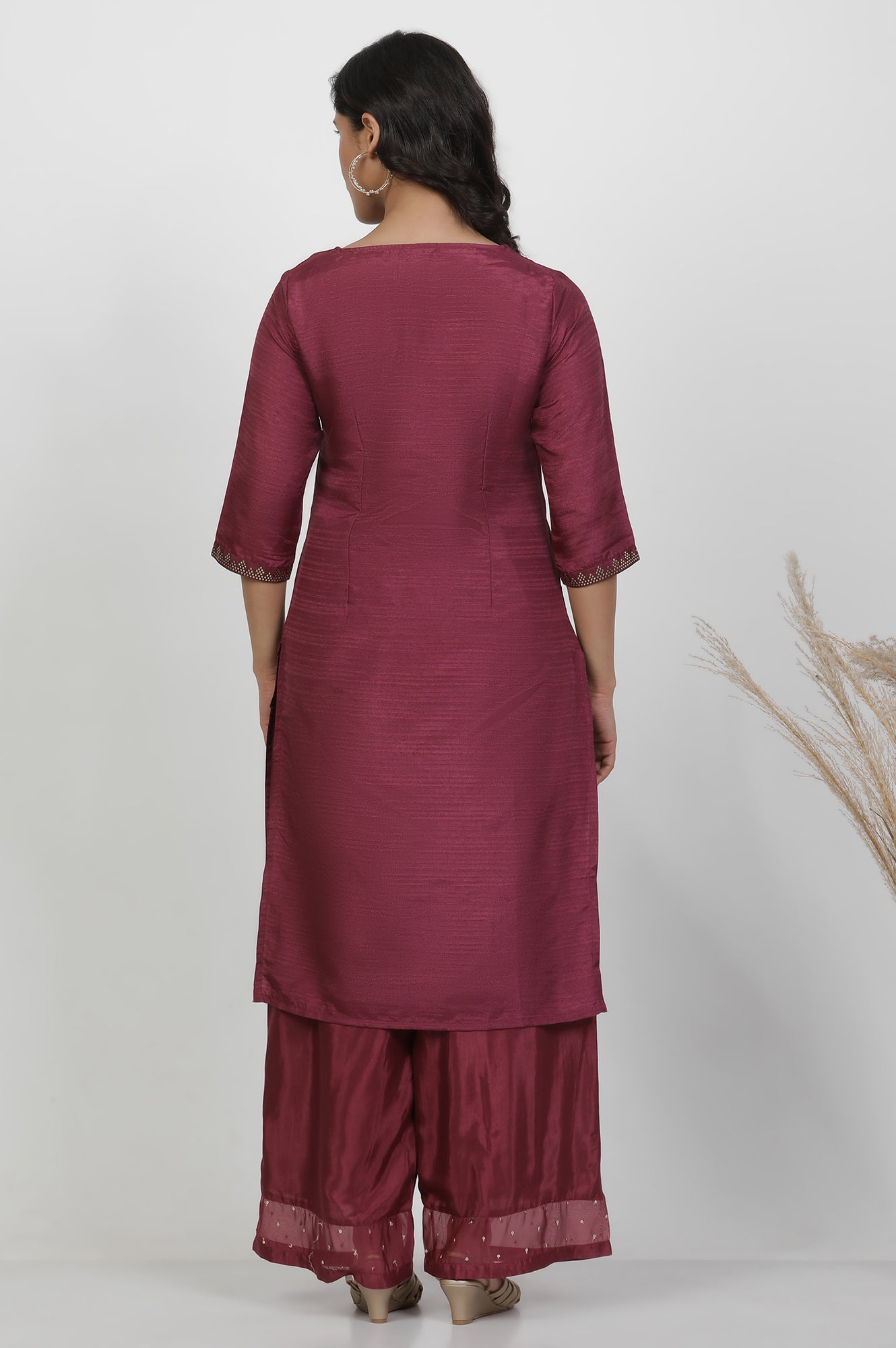 Purple Silk Mukaish Kurta And Parallel Pants Set