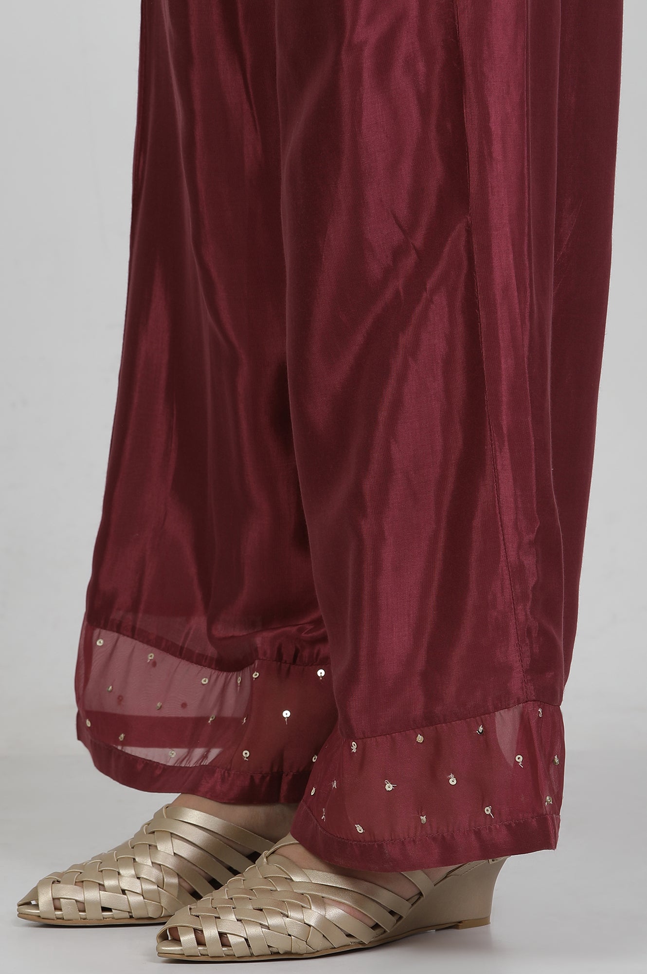 Purple Silk Mukaish Kurta And Parallel Pants Set