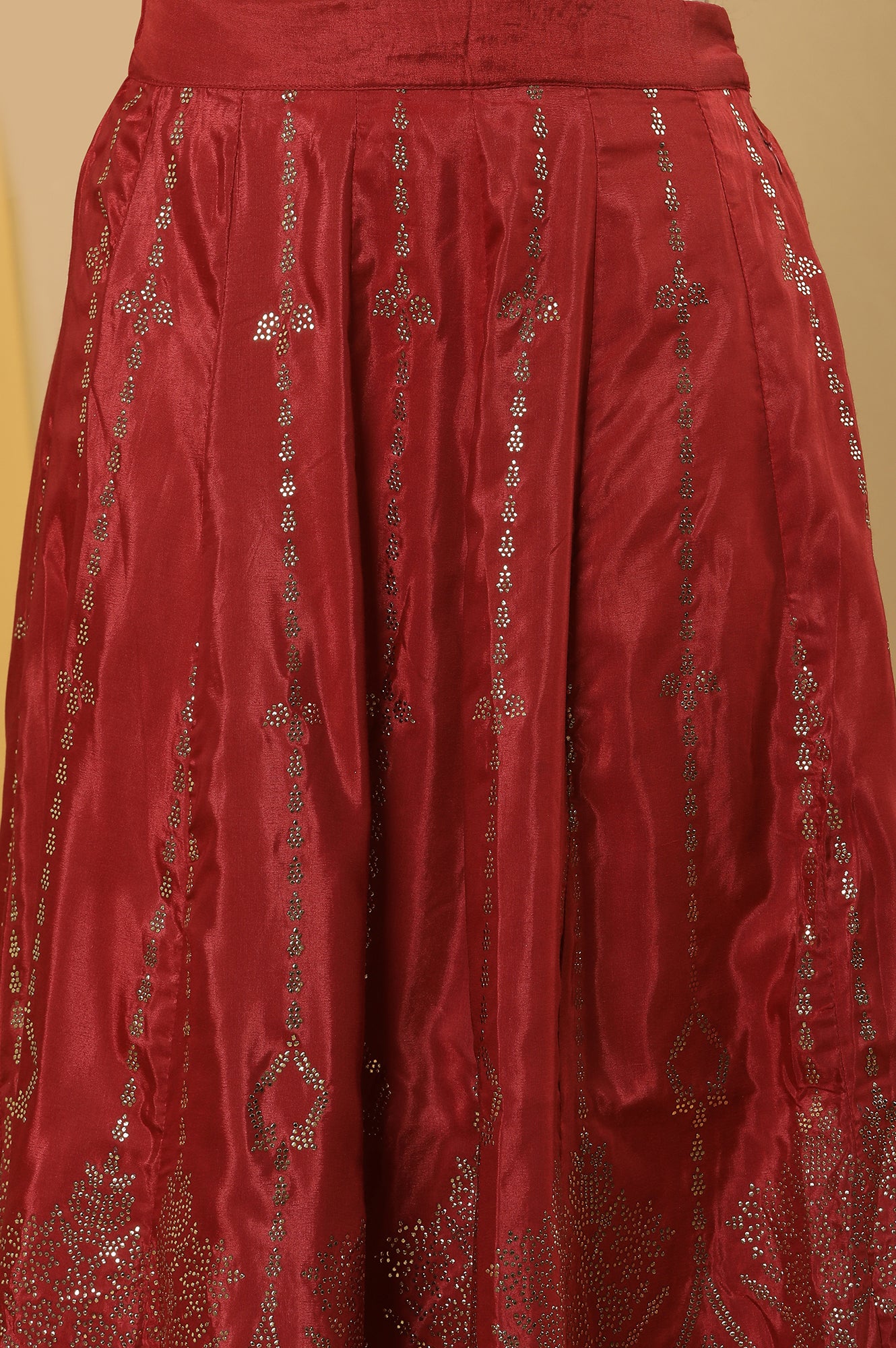 Blue Mukaish Kurta And Red Flared Skirt