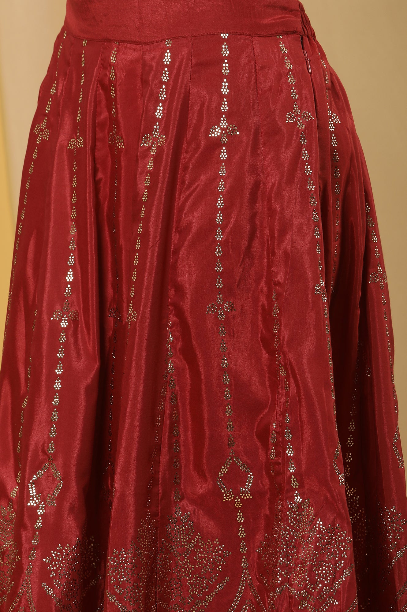 Blue Mukaish Kurta And Red Flared Skirt