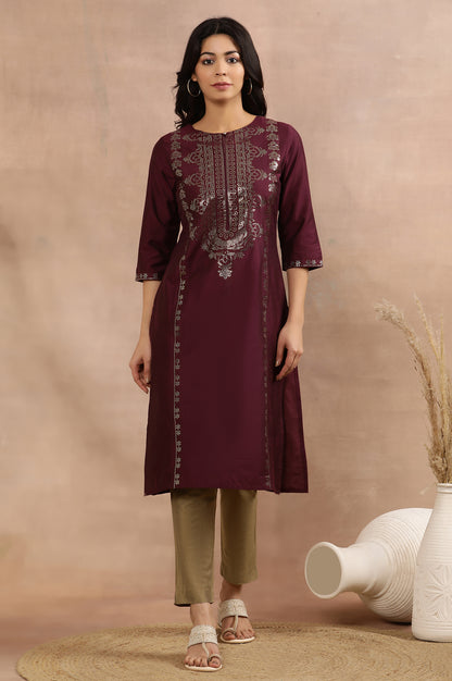 Purple Mukaish Printed Kurta And Pants Set