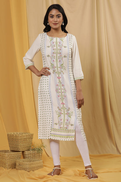 White Printed Kurta And Tights Set