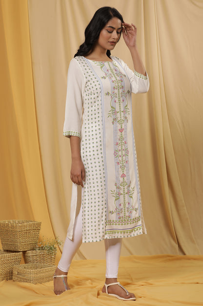 White Printed Kurta And Tights Set