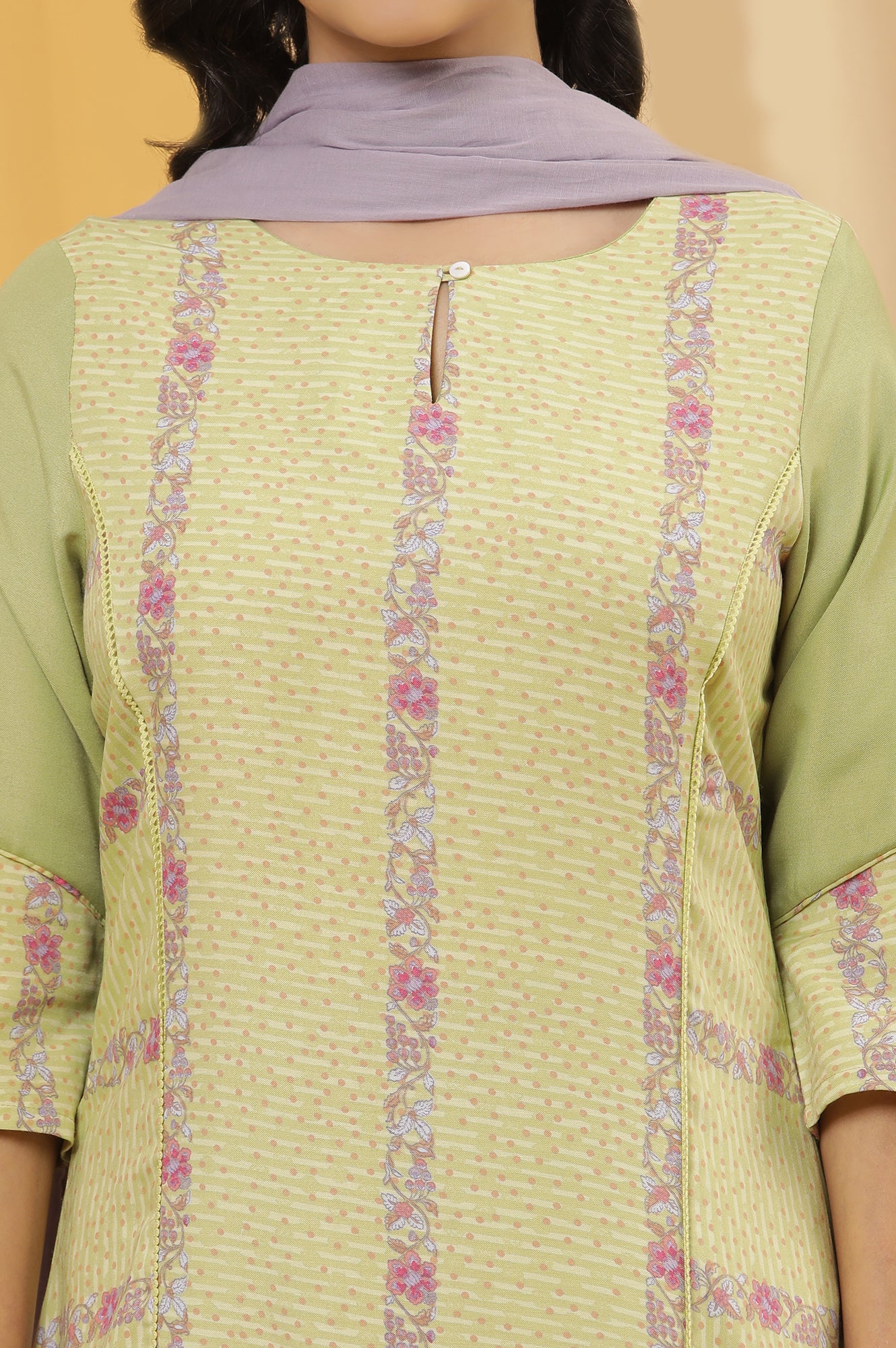 Green Printed Summer Kurta, Parallel Pants And Dupatta Set