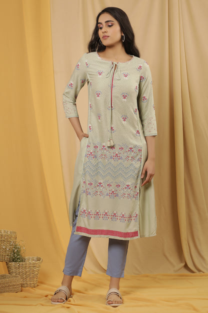 Green Printed Mock Layer Kurta And Pants Set