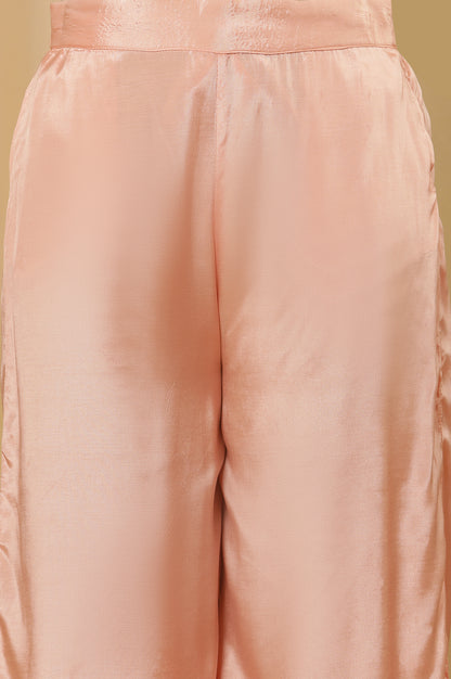 Pink Embroidered Kurta, Parallel Pants And Organza Dupatta Set