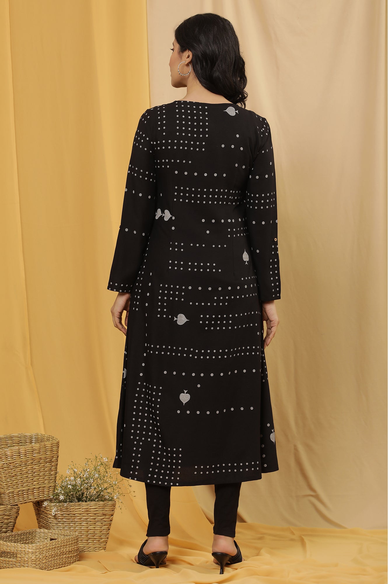 Black Spade Printed Kurta And Tights Set