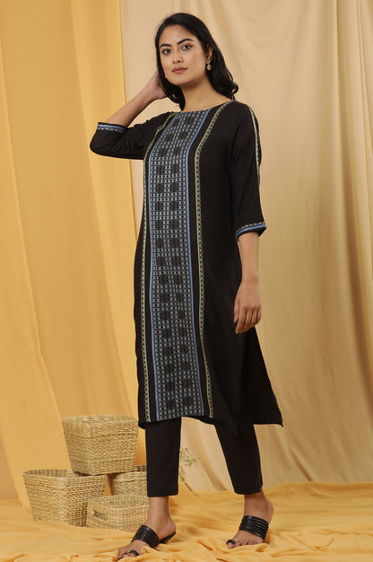 Black Thread Work Kurta And Trousers Set