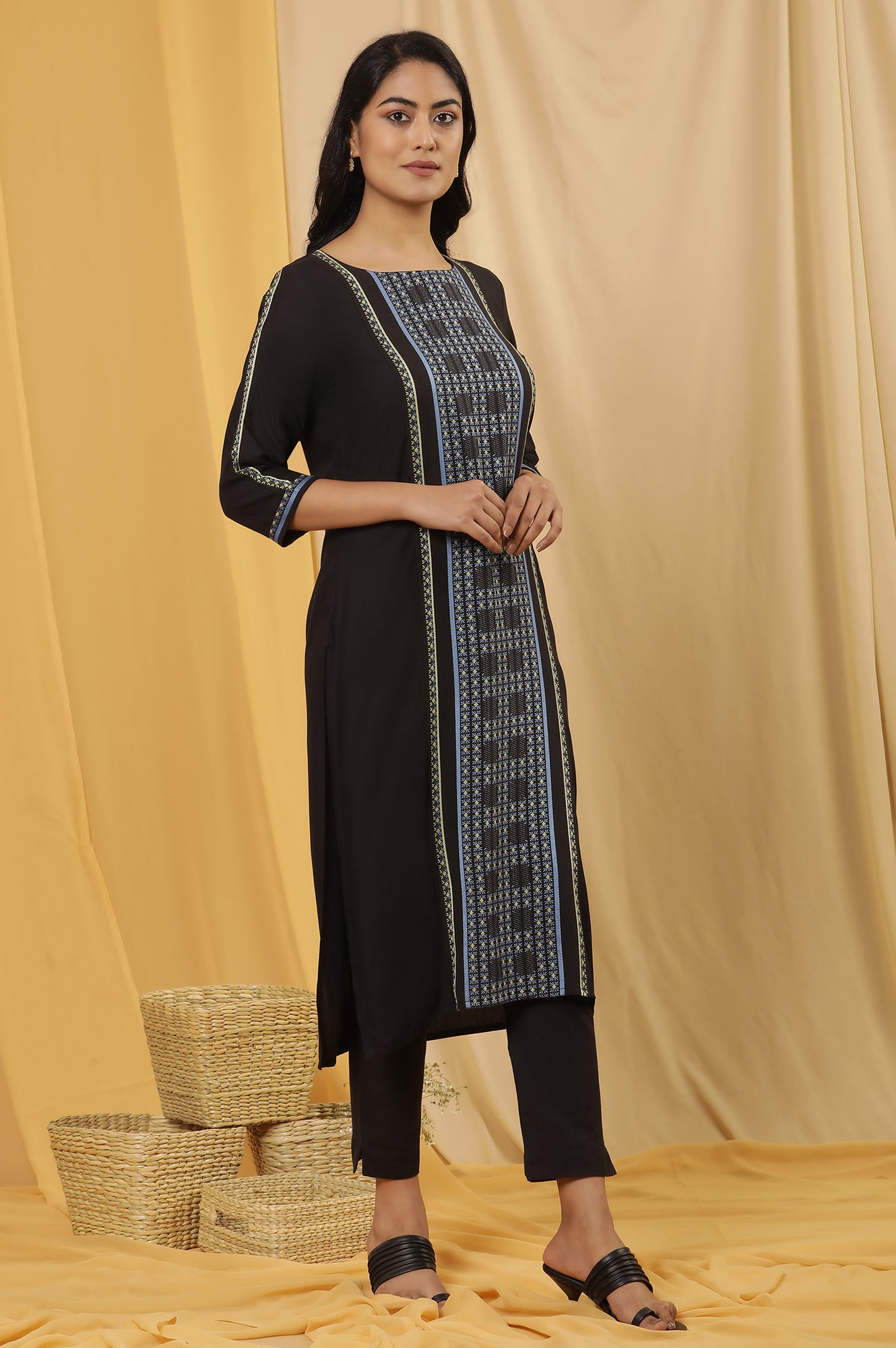 Black Thread Work Kurta And Trousers Set