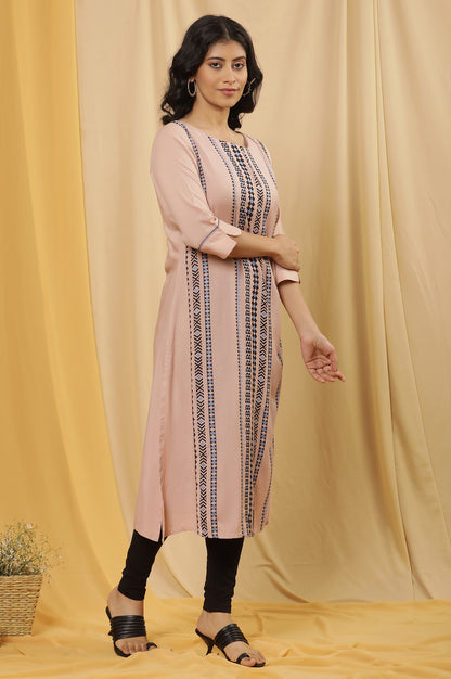 Pink Printed Straight Kurta, Tights And Dupatta Set