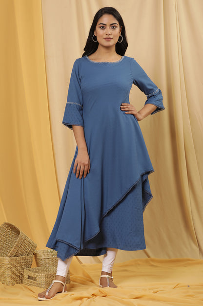 Blue Mock Layered Dress And Tights Set