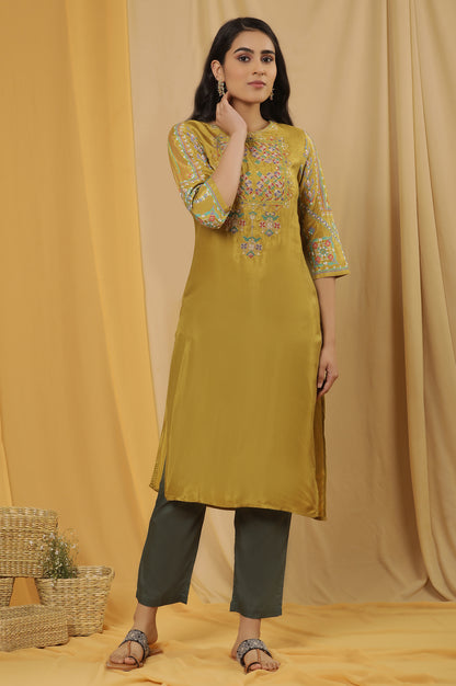 Mustard Embroidered Kurta And Pants Set