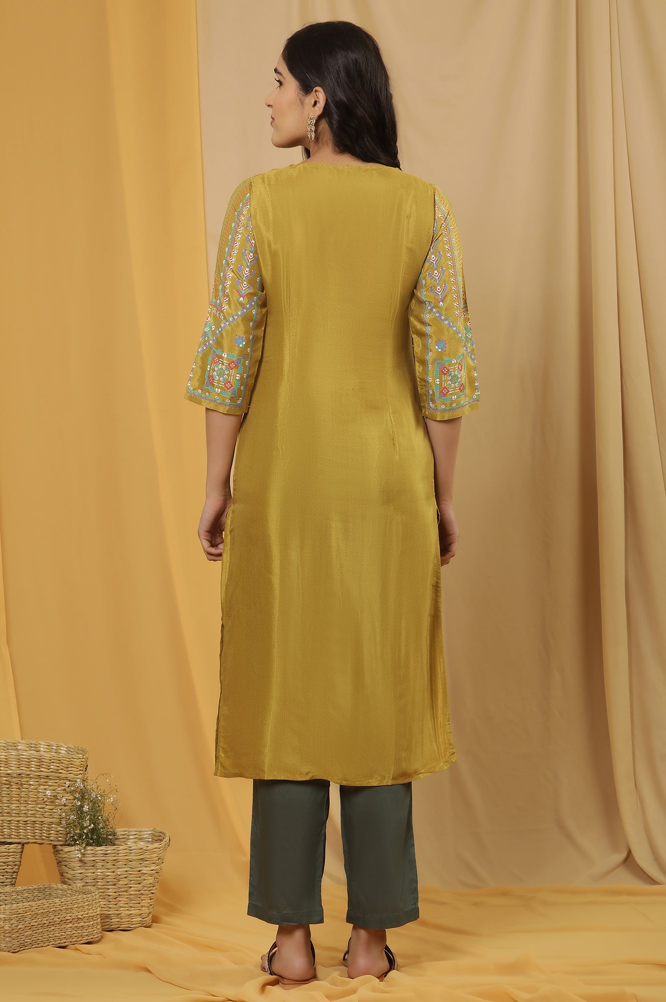 Mustard Embroidered Kurta And Pants Set