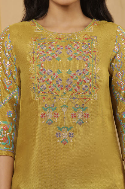 Mustard Embroidered Kurta And Pants Set