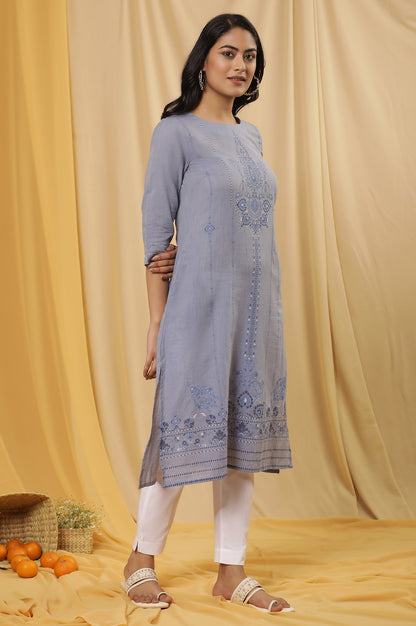 Blue Floral Printed Cotton Kurta And Pants Set