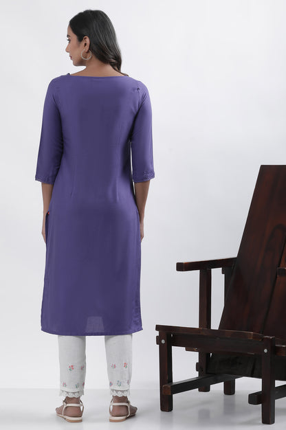 Purple Embroidered Straight Kurta And Pants Set