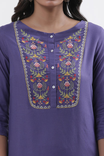 Purple Embroidered Straight Kurta And Pants Set