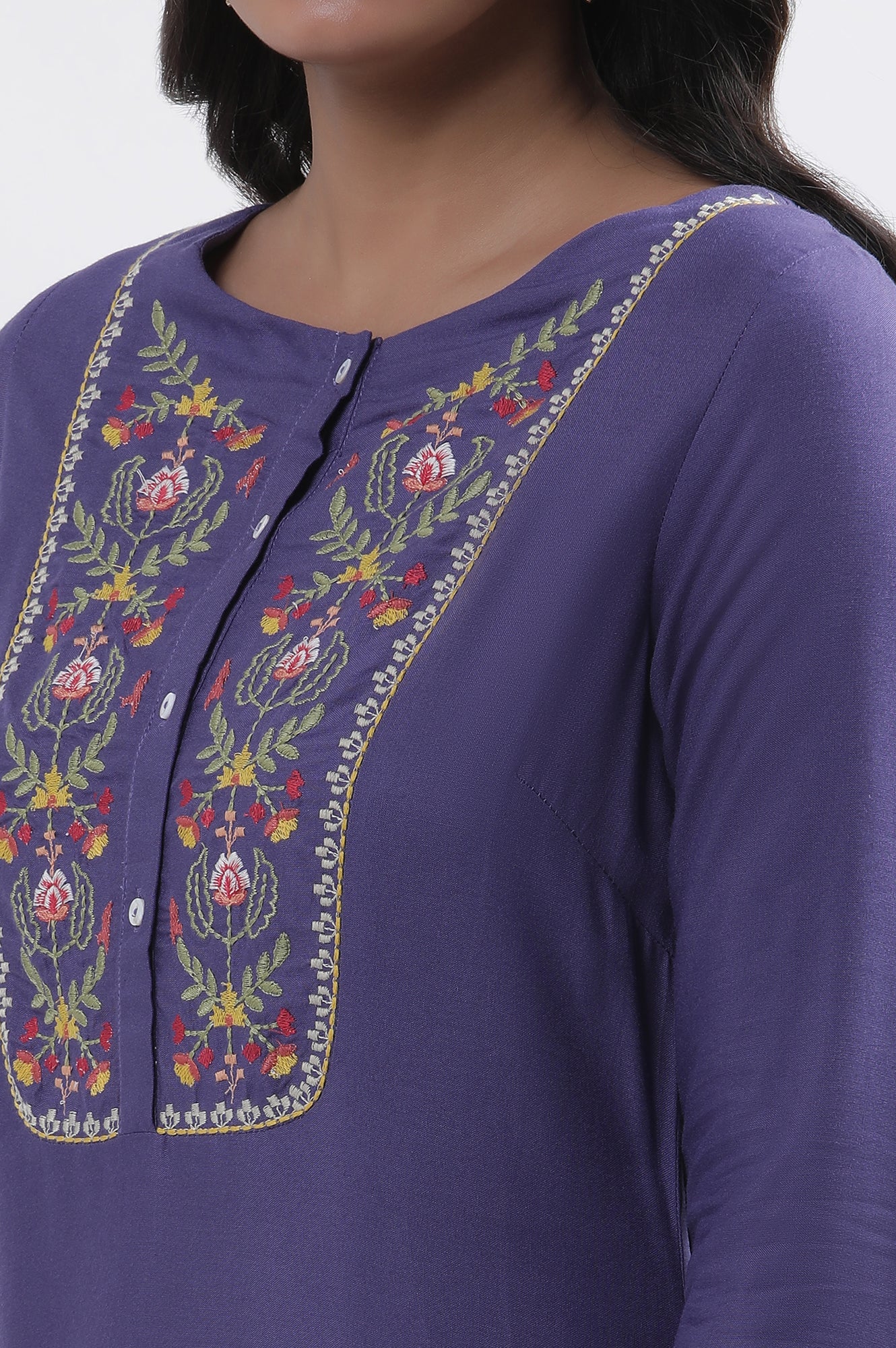 Purple Embroidered Straight Kurta And Pants Set