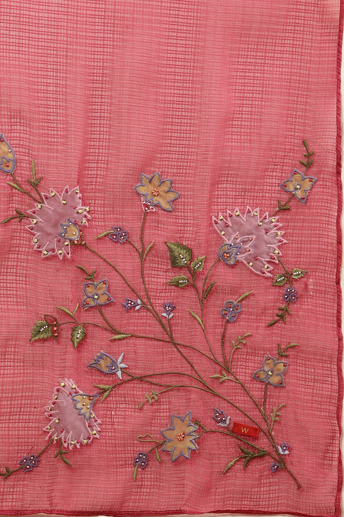 Blue Embroidered Cotton Kurta, Tights And Pink Dupatta