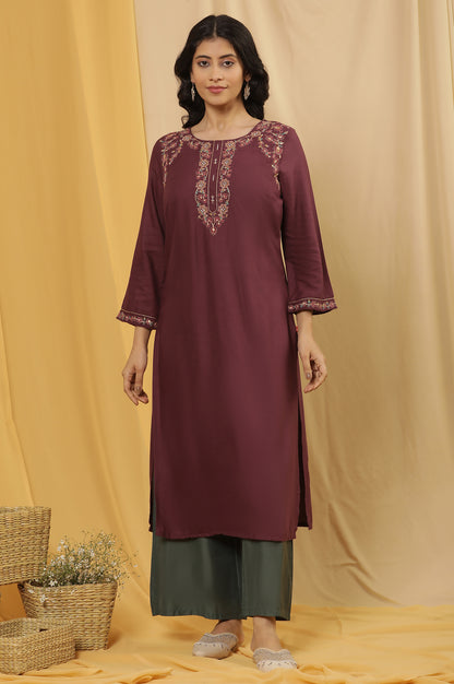 Purple Embroidered Kurta And Pants Set