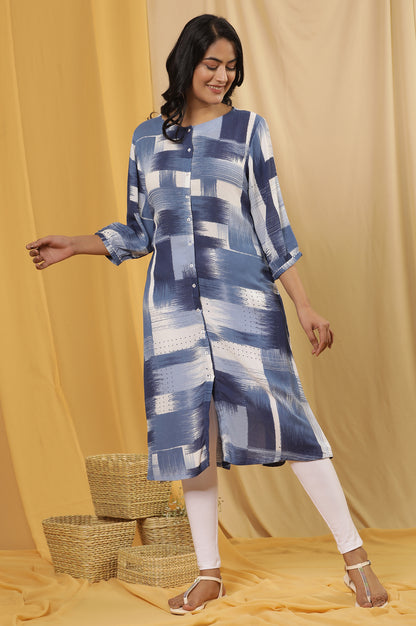 Blue Abstract Printed Kurta And Tights Set