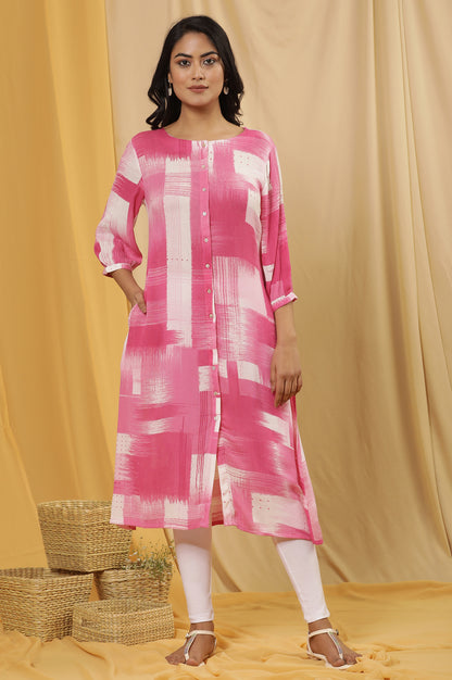 Pink Abstract Printed Kurta And Tights Set